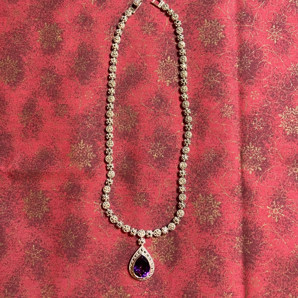 Sterling Silver Amethyst and Marcasite Necklace